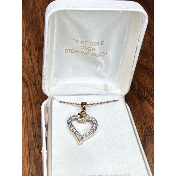 New 18KT Gold over Sterling Silver Diamond accent Heart Pendant Chain Necklace - Picture 7 of 7